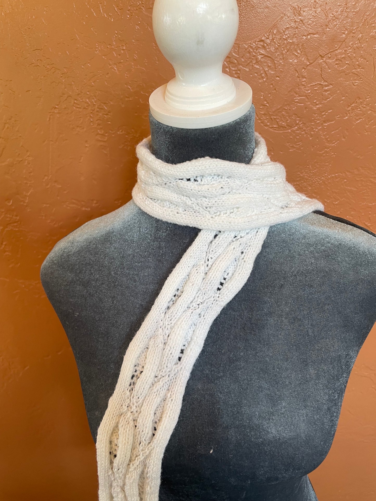 Narrow white leaf scarf